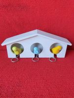 Bird house - 3 key holder - multi colour birds